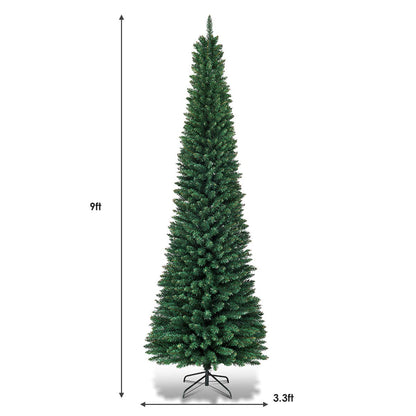 9FT Pencil Christmas Tree Slim Skinny Hinged Pine Tree with PVC Material