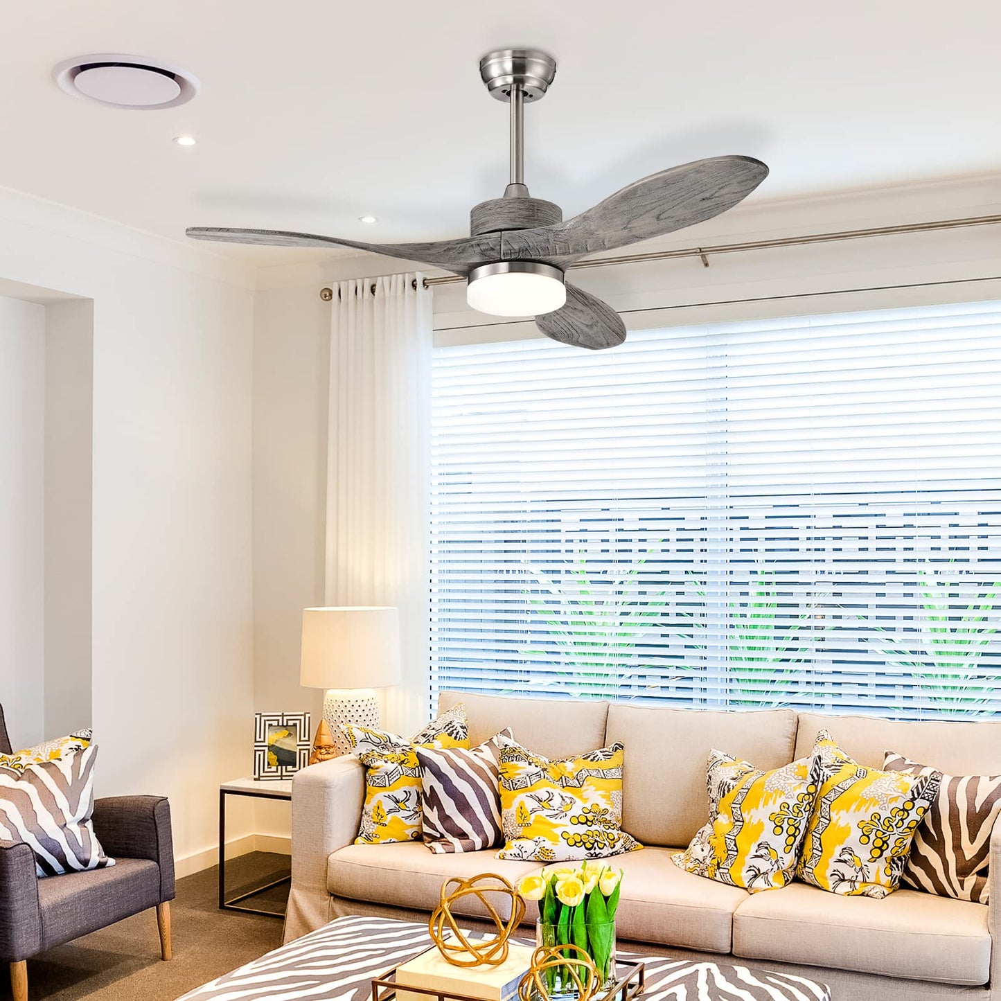 48 Inches Ceiling Fan with LED Light and Remote Control, Reversible Ceiling Fan with 6 Wind Speeds (Nickel)