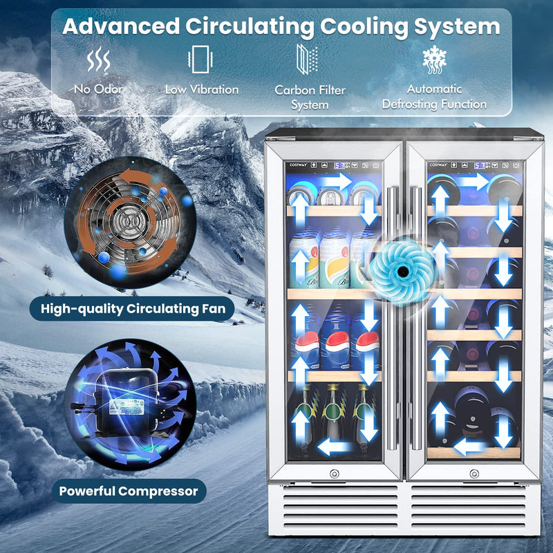 Wine and Beverage Refrigerator, 24 Inch Dual Zone Under Counter Wine Cooler w/Lock