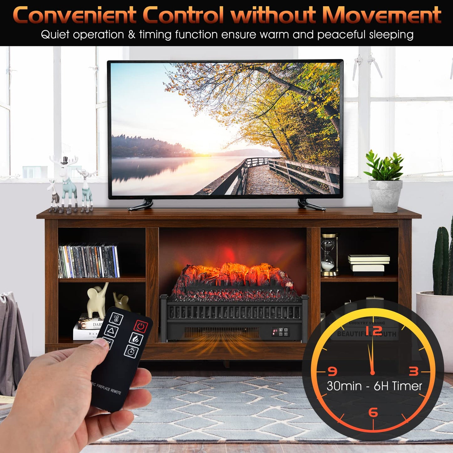 ARLIME 23" Electric Fireplace Log Set Heater, Portable Realistic Ember Bed Fireplace Insert w/Adjustable Flame Brightness & Temperature