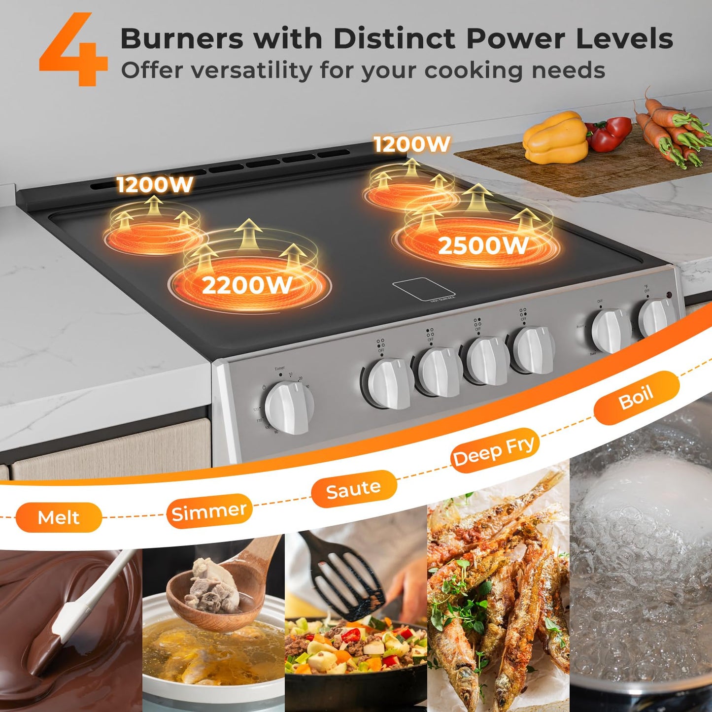 30 Inch Freestanding & Slide in Kitchen Stove with 4 Burners Ceramic Cooktop