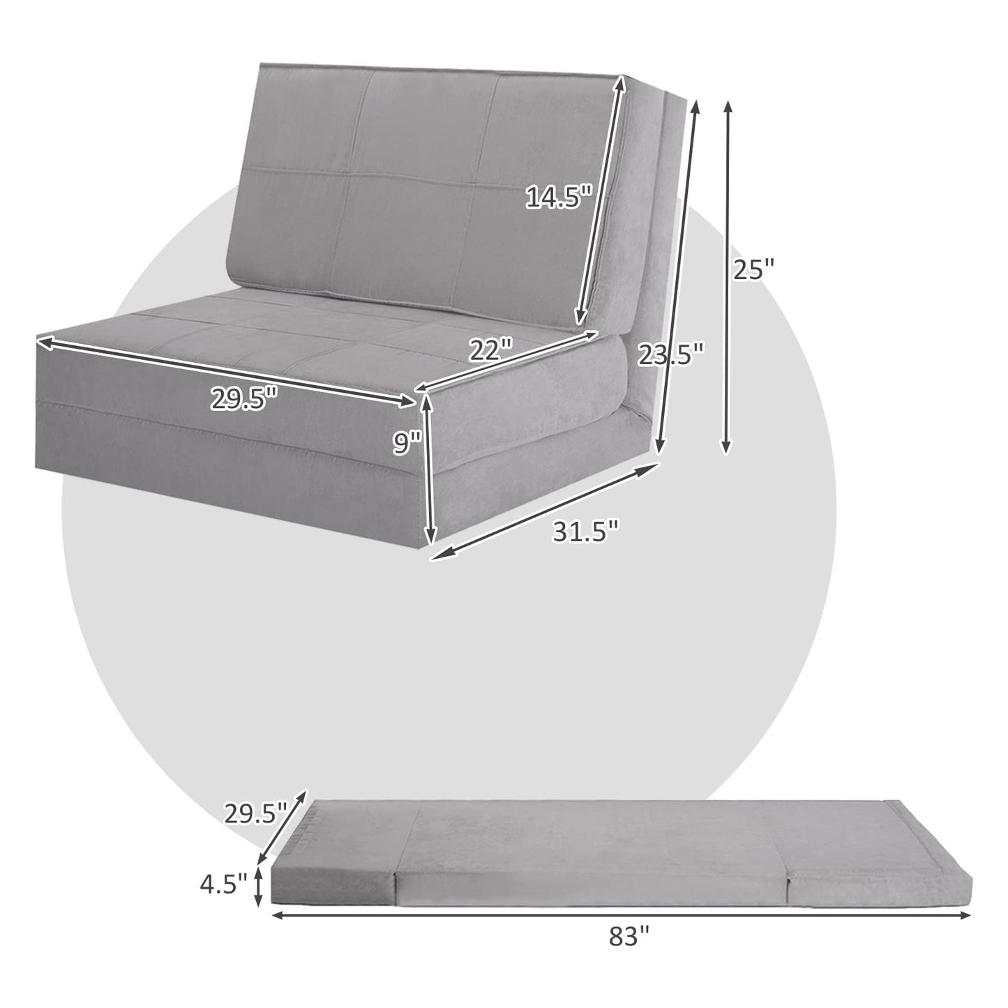 Convertible Flip Chair 5-Position Adjustable Triple Fold Down Sofa Bed