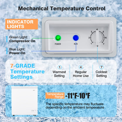 ARLIME Chest Freezer 5 Cu.ft Single Door Deep Refrigerator with 7-Grade Temperature Range -11°F to 10°F