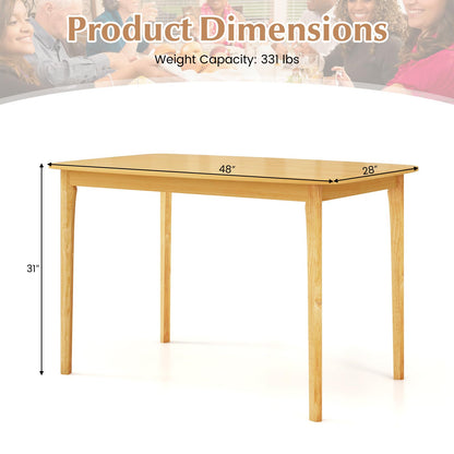 48” Wooden Rectangular Kitchen Table with Solid Rubber Wood Legs