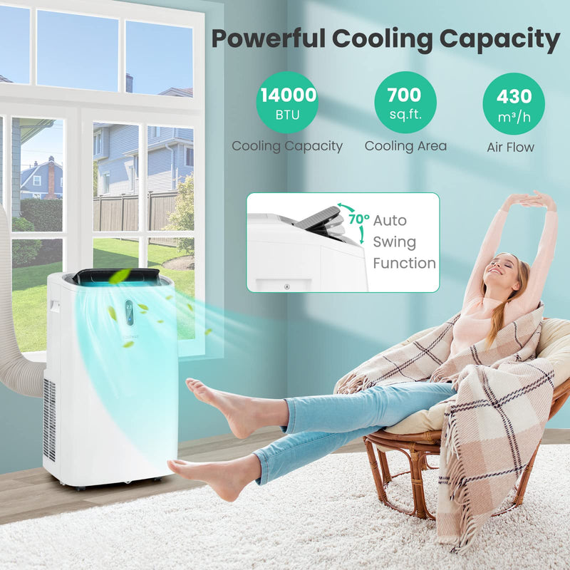 Portable Air Conditioner, 14000 BTU 4 in 1 AC Unit with Cool, Fan, Heat & Dehumidifier
