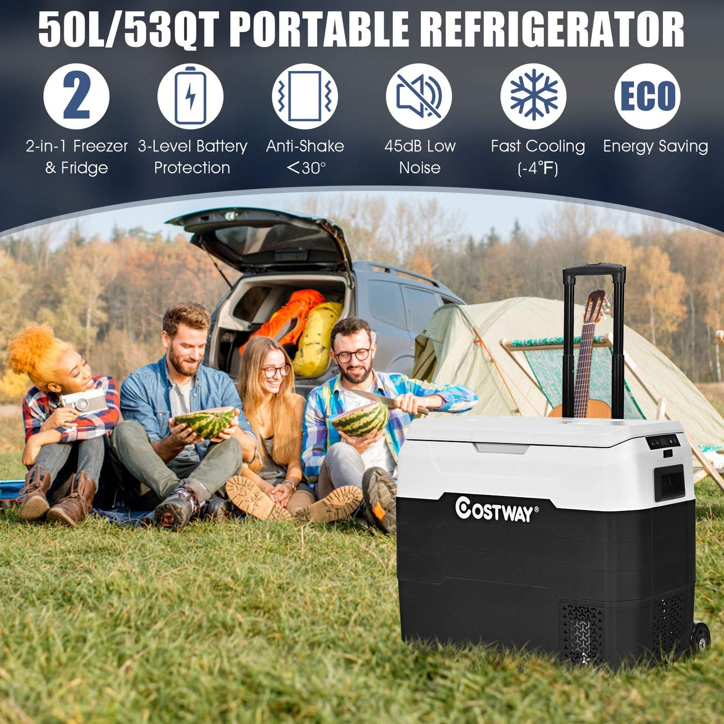 53 Quarts Car Refrigerator Portable | 2-in-1 RV Fridge for Camping Vehicle