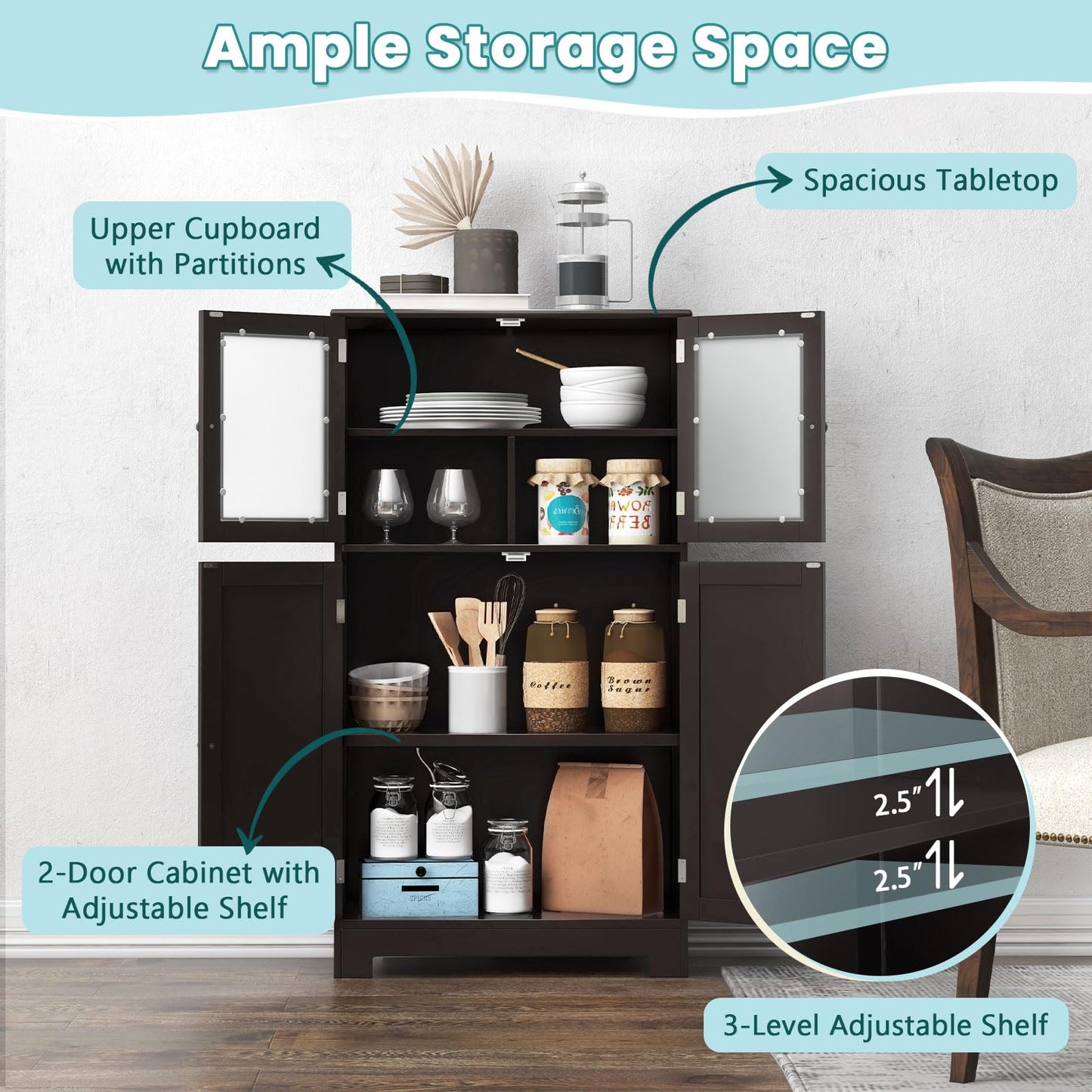 Wooden Linen Storage Organizer Cupboard with Doors & Adjustable Shelf