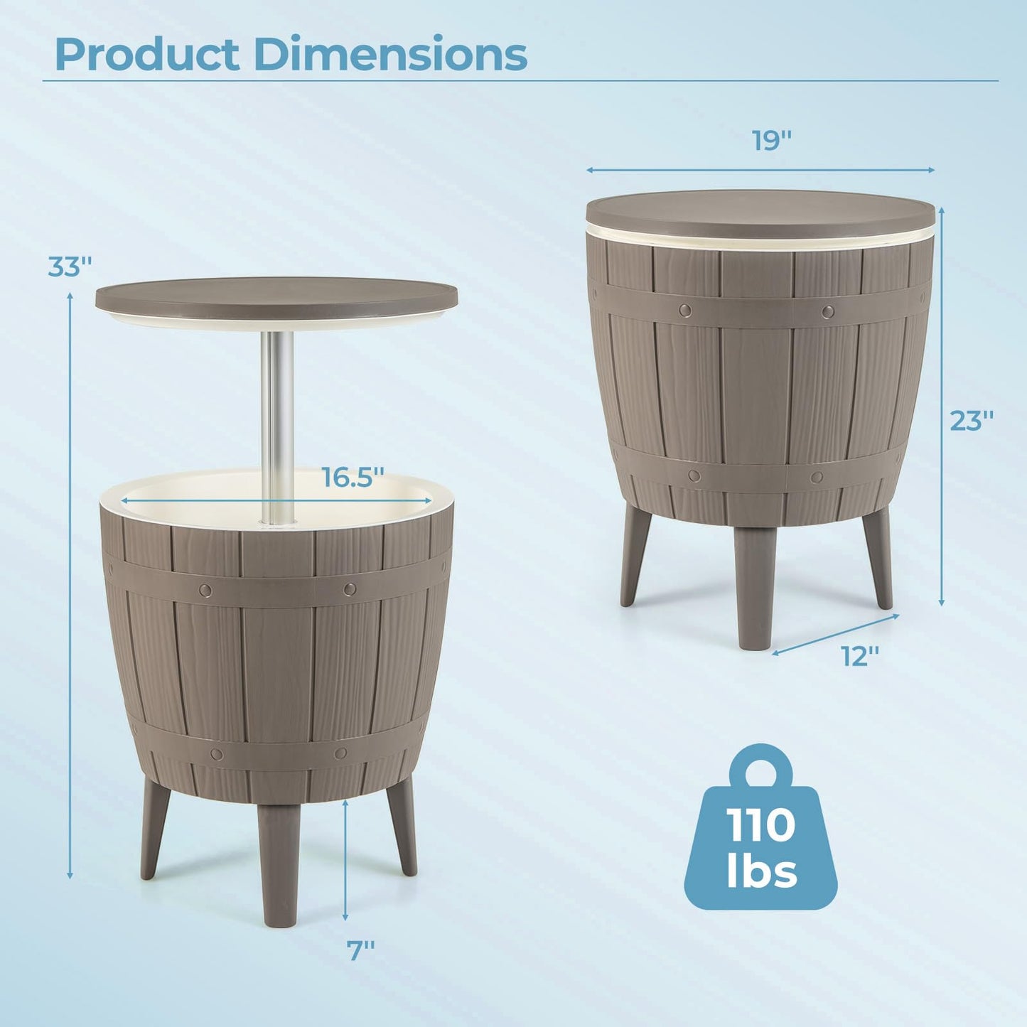 10 Gallon Cooler with Height Adjustable Tabletop