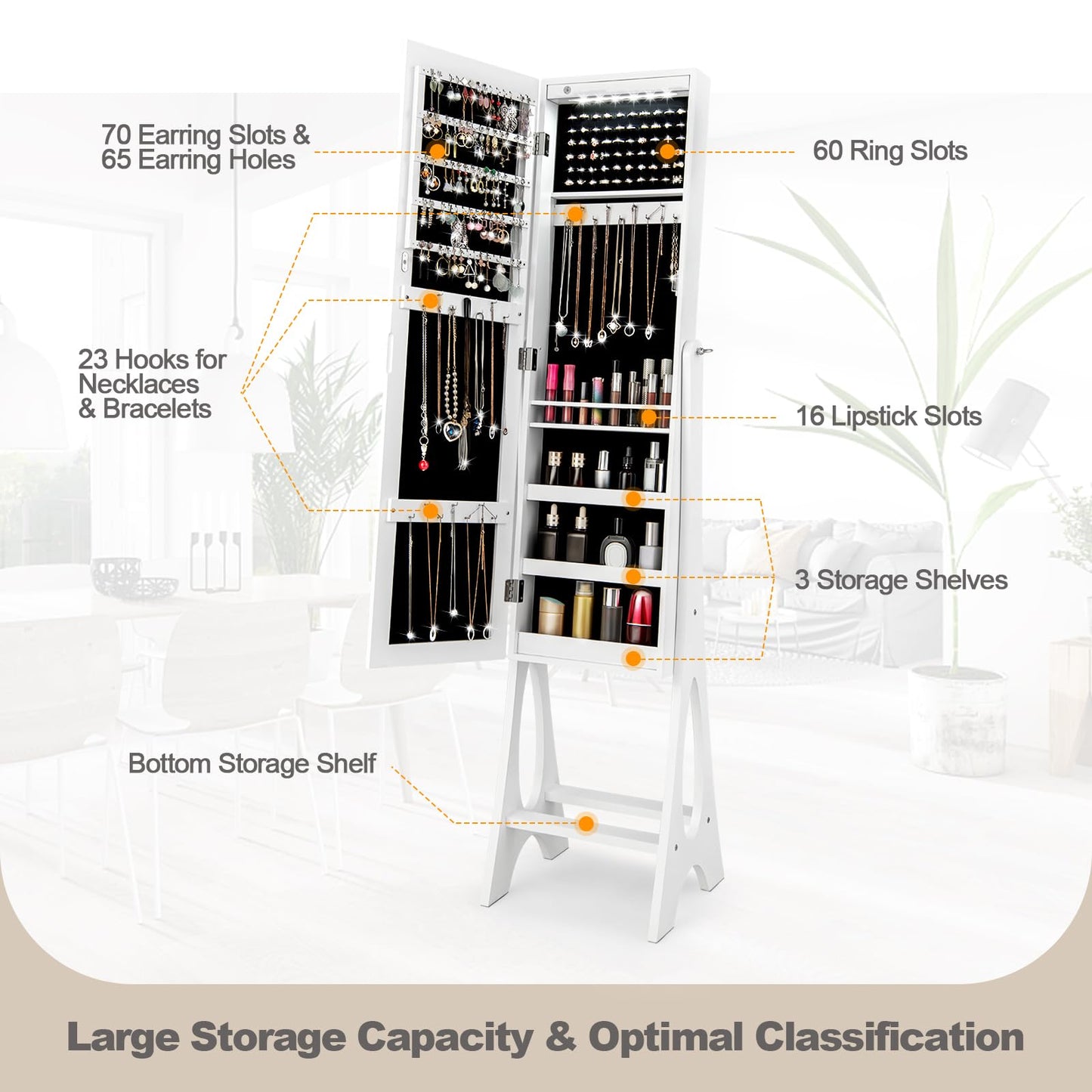 12 LED Jewelry Armoire Cabinet Freestanding Jewelry Organizer
