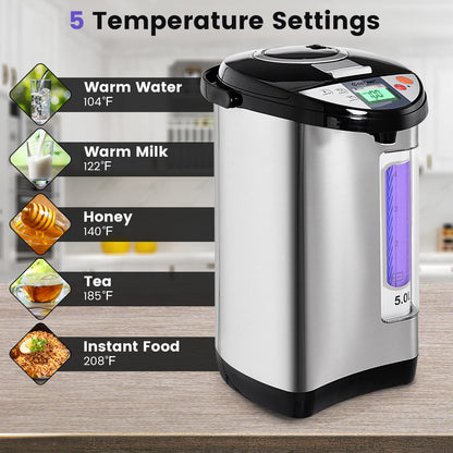 Instant Electric Hot Water Boiler and Warmer, 5-Liter LCD Water Pot with 5 Stage Temperature Settings