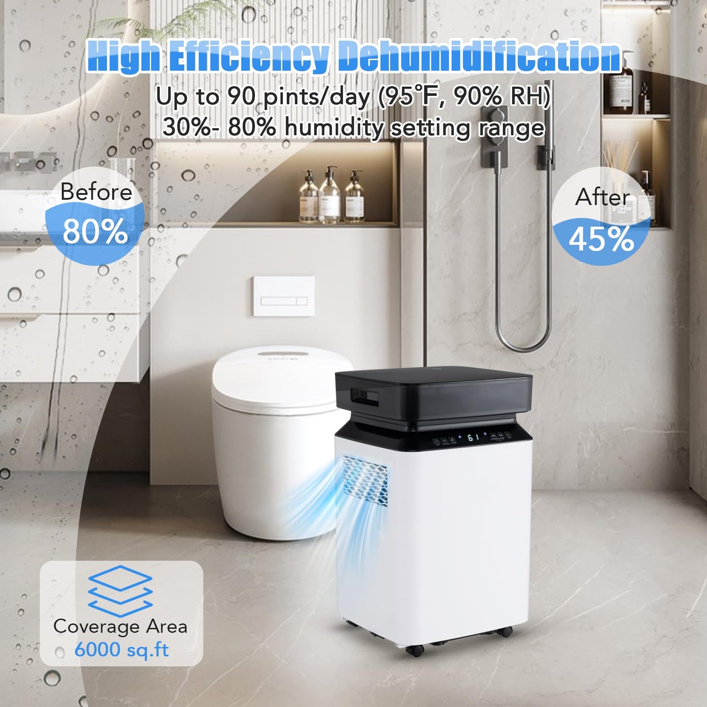 ARLIME 90 Pint Dehumidifier for Basement, 6000 Sq. Ft Energy Efficient Dehumidifier for Home