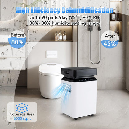 ARLIME 90 Pint Dehumidifier for Basement, 6000 Sq. Ft Energy Efficient Dehumidifier for Home