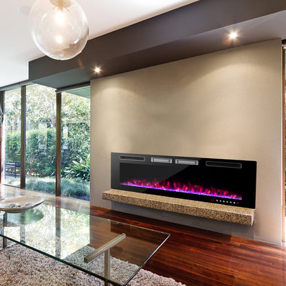 72 Inch Wide Electric Fireplace with Adjustable Flame Color & Speed