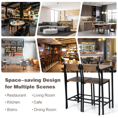 3 Pieces Bar Table Set Pub Table Set W/Heavy Duty Steel Frame