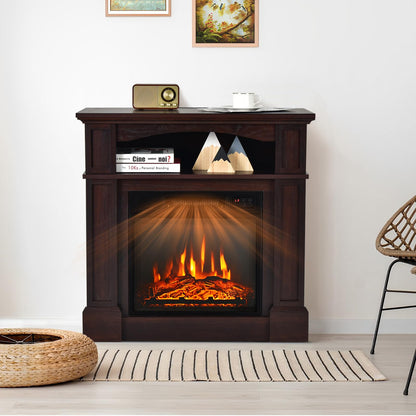 32-inch Electric Fireplace with Mantel, 1400W Adjustable Freestanding Heater with Remote Control