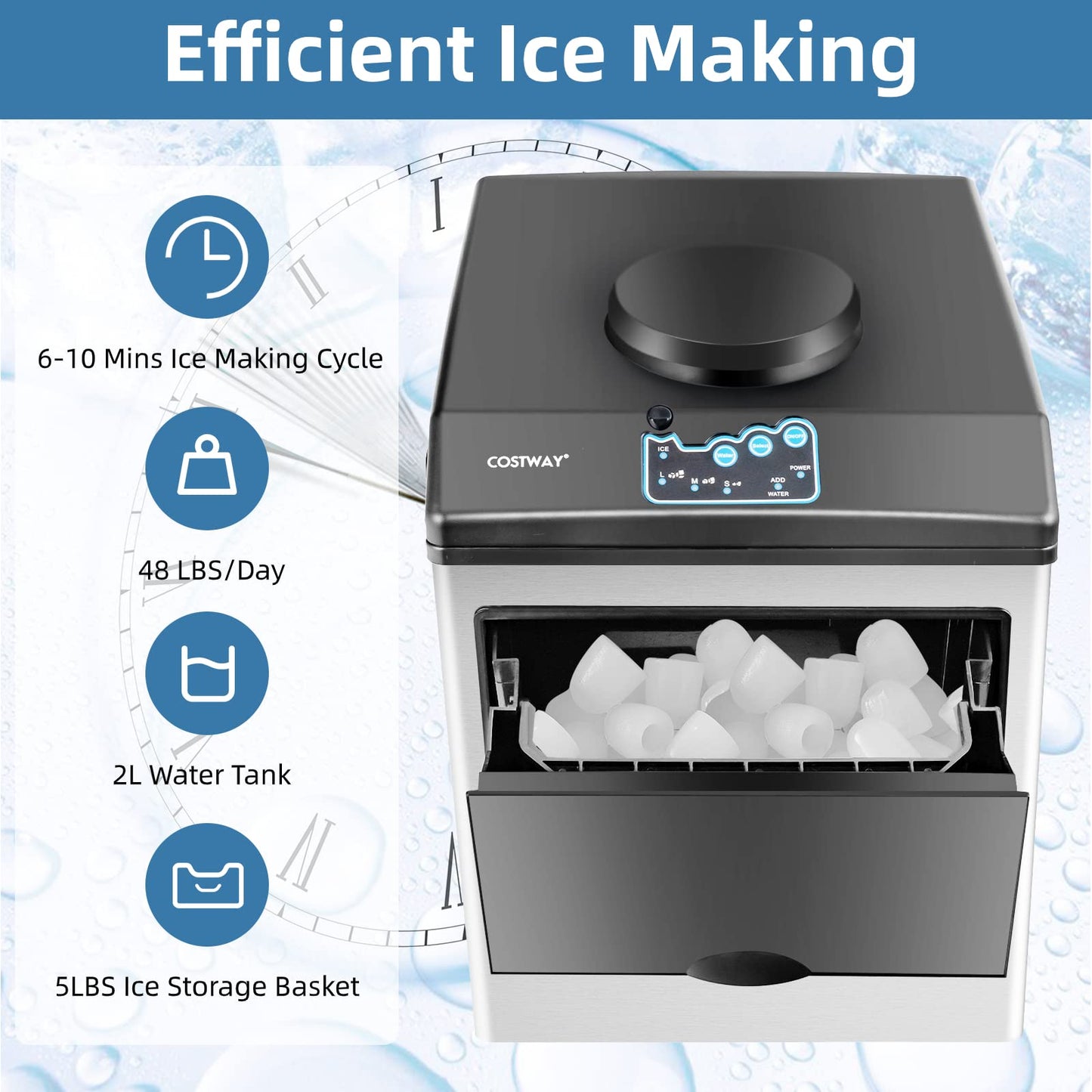 2 in 1 Countertop Ice Maker Built-in Water Dispenser, 48LBS per Day, S/M/L Size Ice Cube