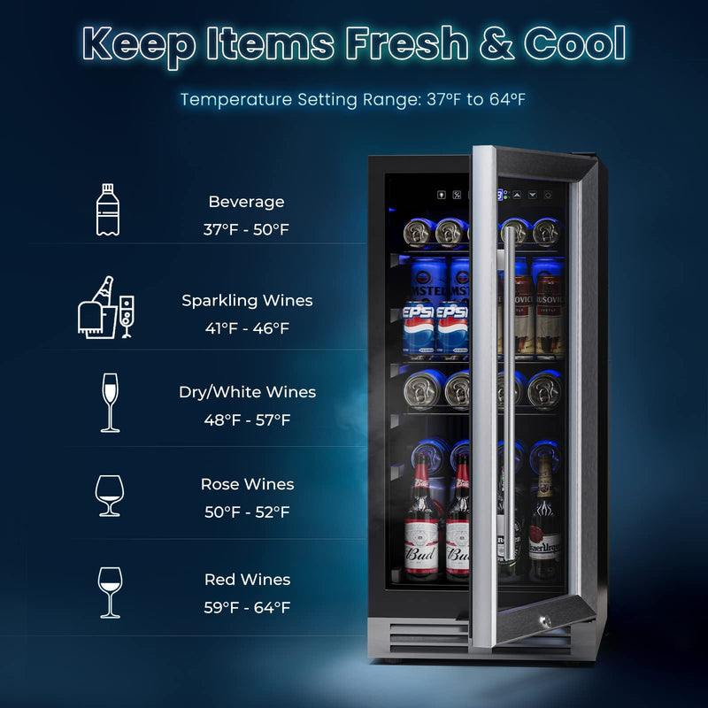 ARLIME 15" Beverage Cooler Refrigerator, 100 Can Built-in or Free Standing Beverage Fridge