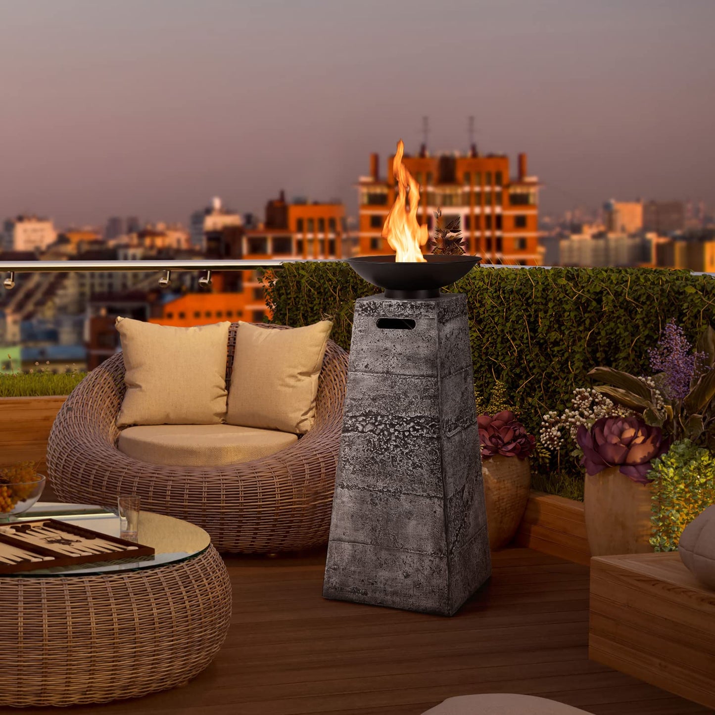 Outdoor Burning Fire Bowl W/Lava Rocks & PVC Cover