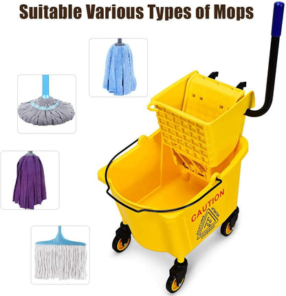 ARLIME Mop Bucket with Wringer On Wheels, 26 Quart Capacity Portable Wringer Trolley on Wheels