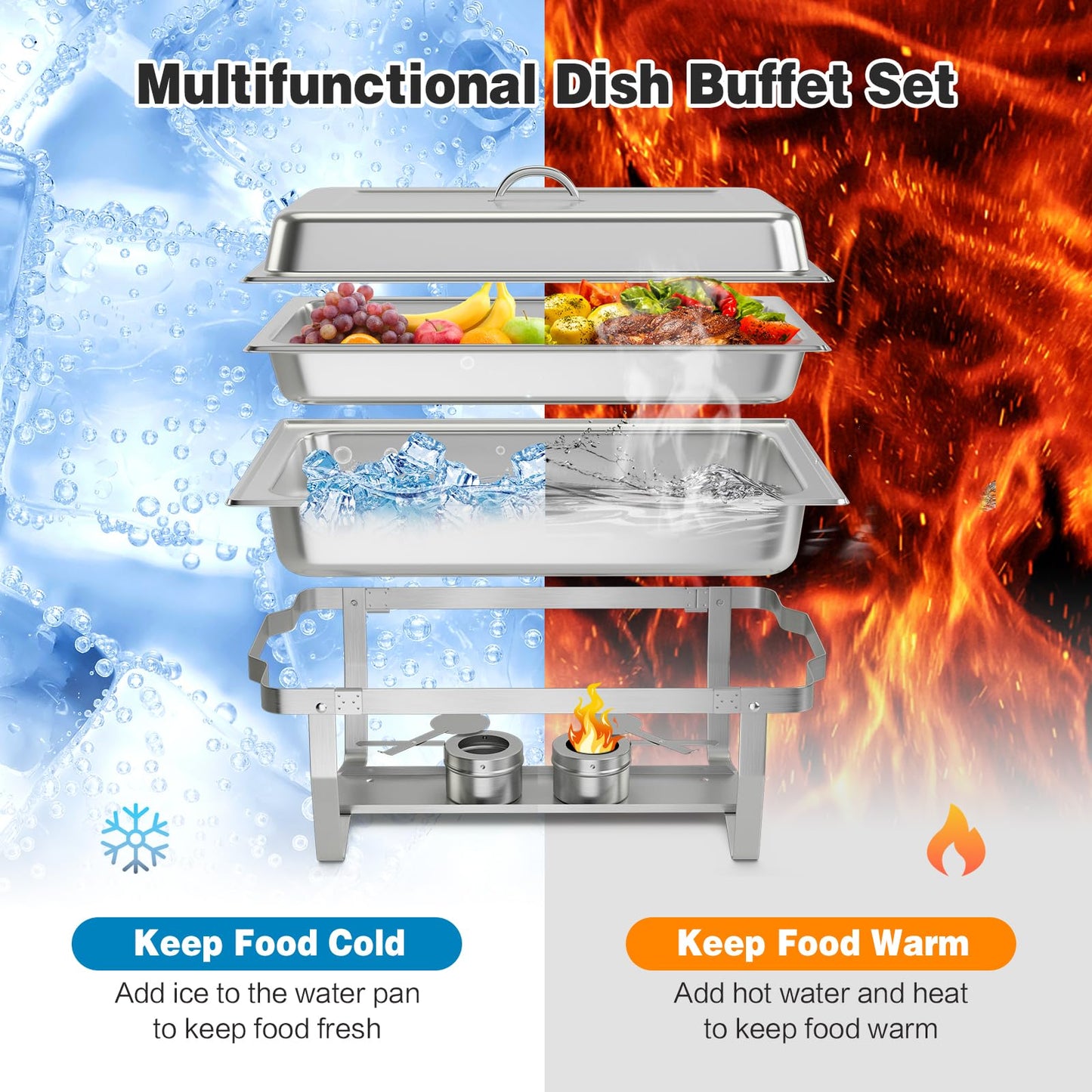 Chafing Dish Buffet Set 9 QT Large Capacity 2 Food Pans Water Pans & Fuel Holders