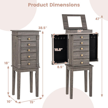 Wooden Jewelry Storage Chest with 5 Drawers for Women