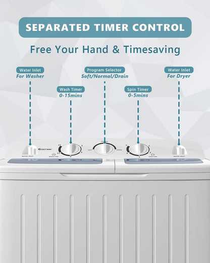 ARLIME Portable Washing Machine, 20lbs Mini Twin Tub Washing Machine w/Drain Pump, Semi Automatic 12lbs Compact Washer & 8lbs Sipnner