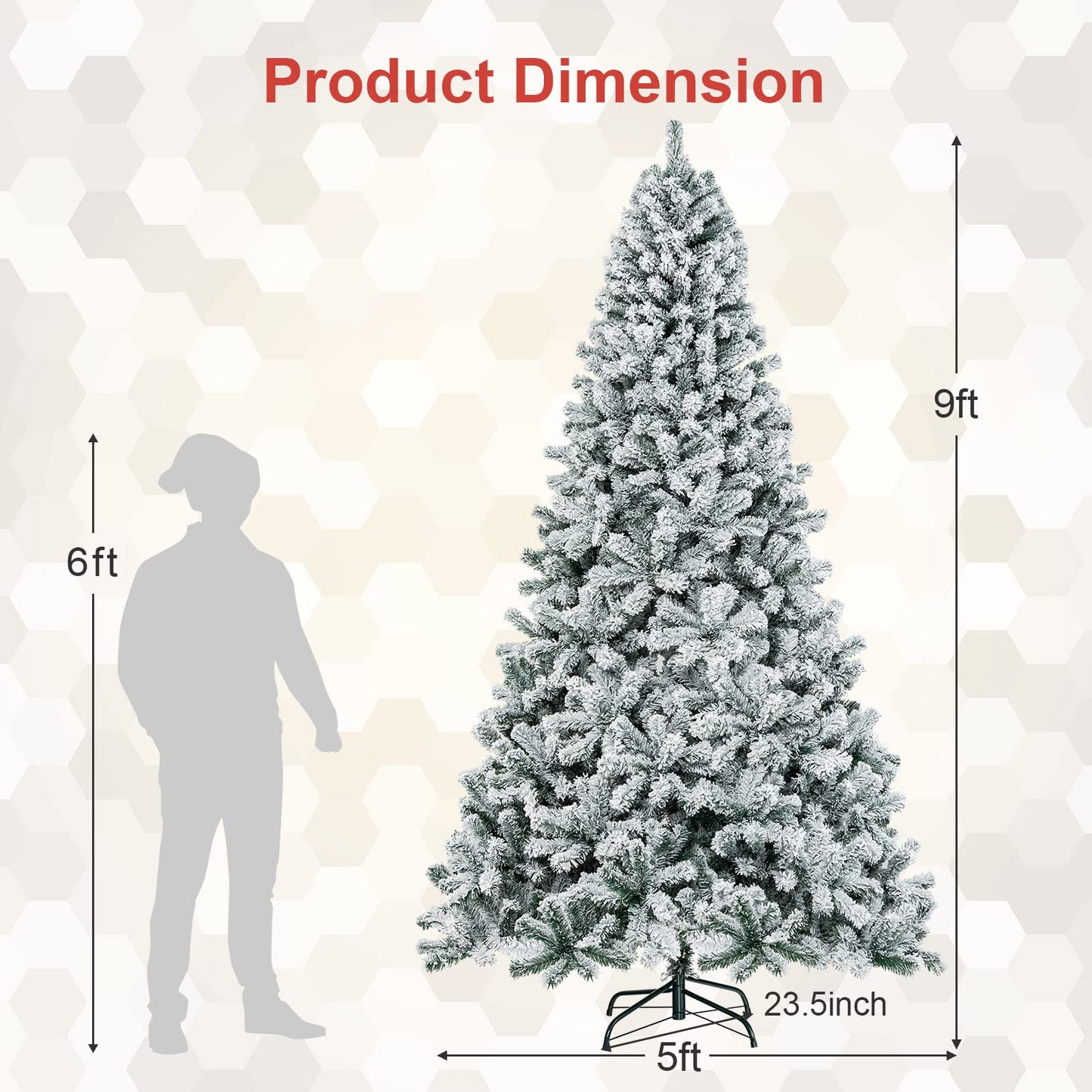 9 FT Snow Flocked Christmas Tree Artificial Holiday Hinged Pine Tree with 1498 Branch Tips