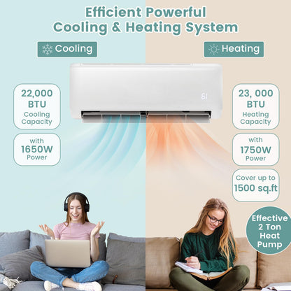 ARLIME Mini Split AC/Heating System, 24000BTU 21 SEER2 Split Air Conditioner w/ 1.5 Ton Heat Pump & Installation Kit