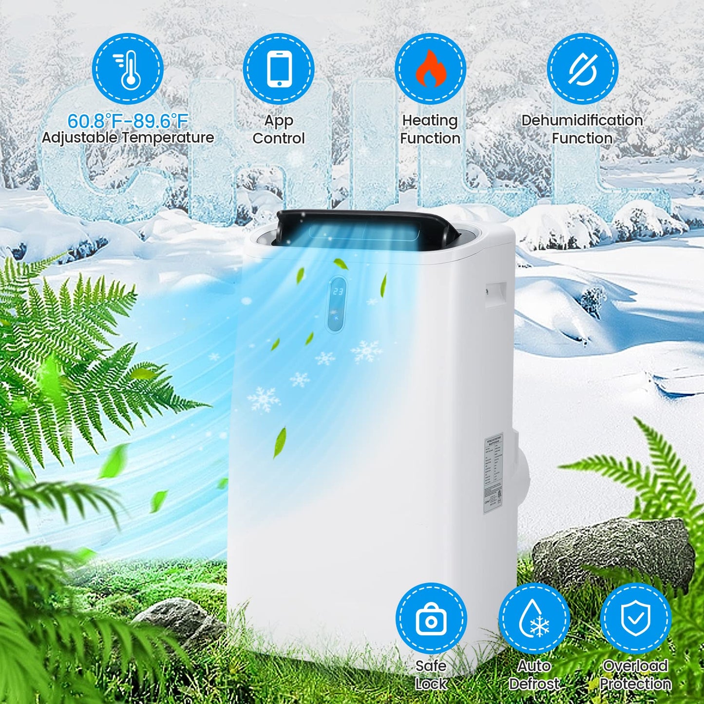 12000 BTU Portable Air Conditioner and Heater, 4-in-1 AC Unit with Dehumidifier, Heat, Cool, Fan