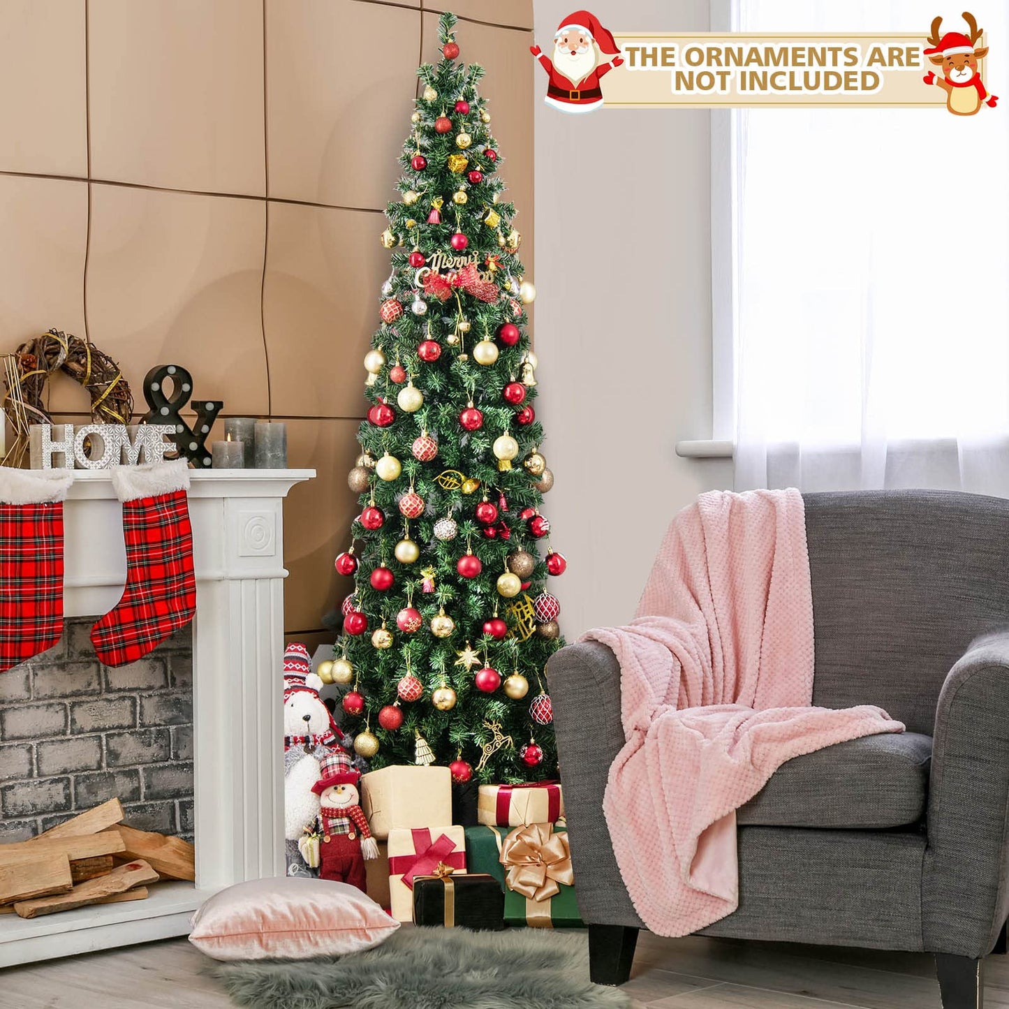 7 Feet Prelit Half-Shape Christmas Tree with 150 Lights