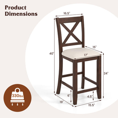 24’’ Counter Height Barstools with Rubber Wood Frame for Home Bar Cafe