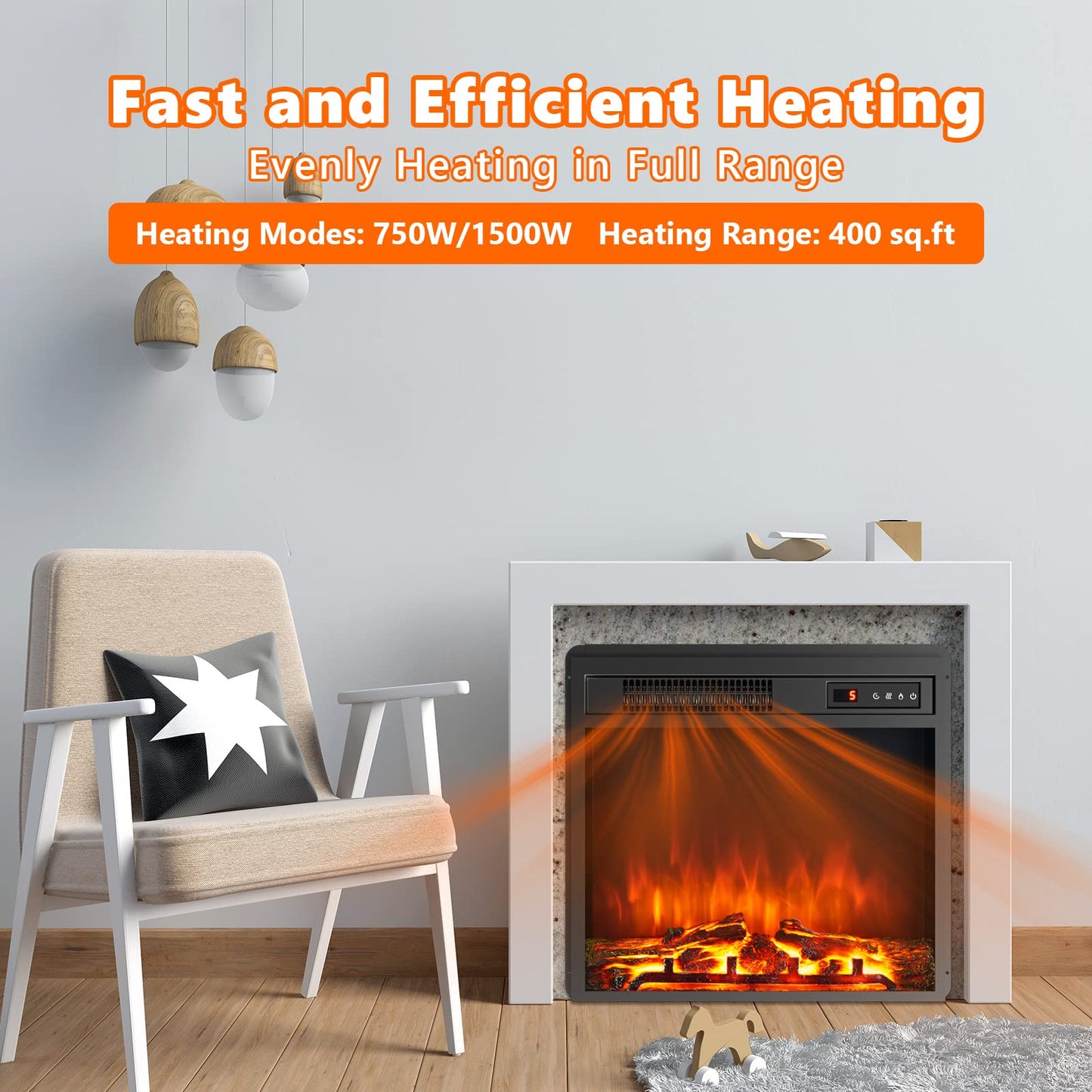 ARLIME 18"/ 25"/ 28" Electric Fireplace Inserts, 1500W Freestanding & Recessed Fireplace