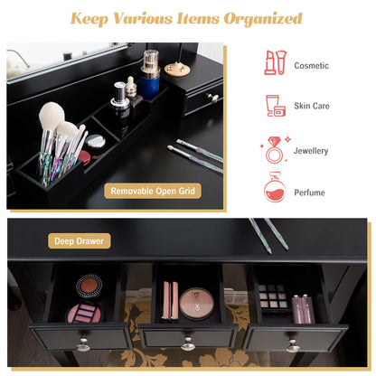 Vanity Desk and Cushioned Stool Set with 5 Storage Drawers