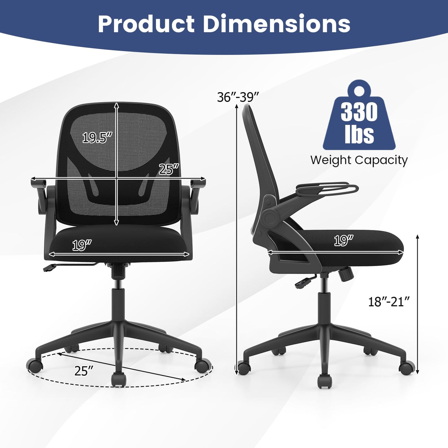 Comfy Swivel Rolling Desk Chair with Adjustable Height & Flip-Up Armrests