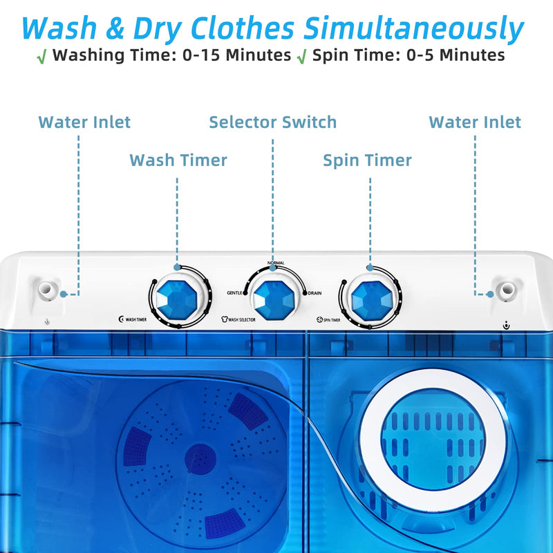 ARLIME Portable Washing Machine, 26 lbs Washer and Spinner Combo with Drain Pump