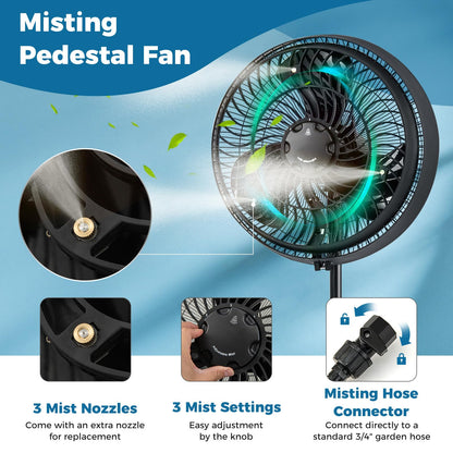 ARLIME Misting Pedestal Fan, 16 Inch Oscillating Fan with Hose Connector