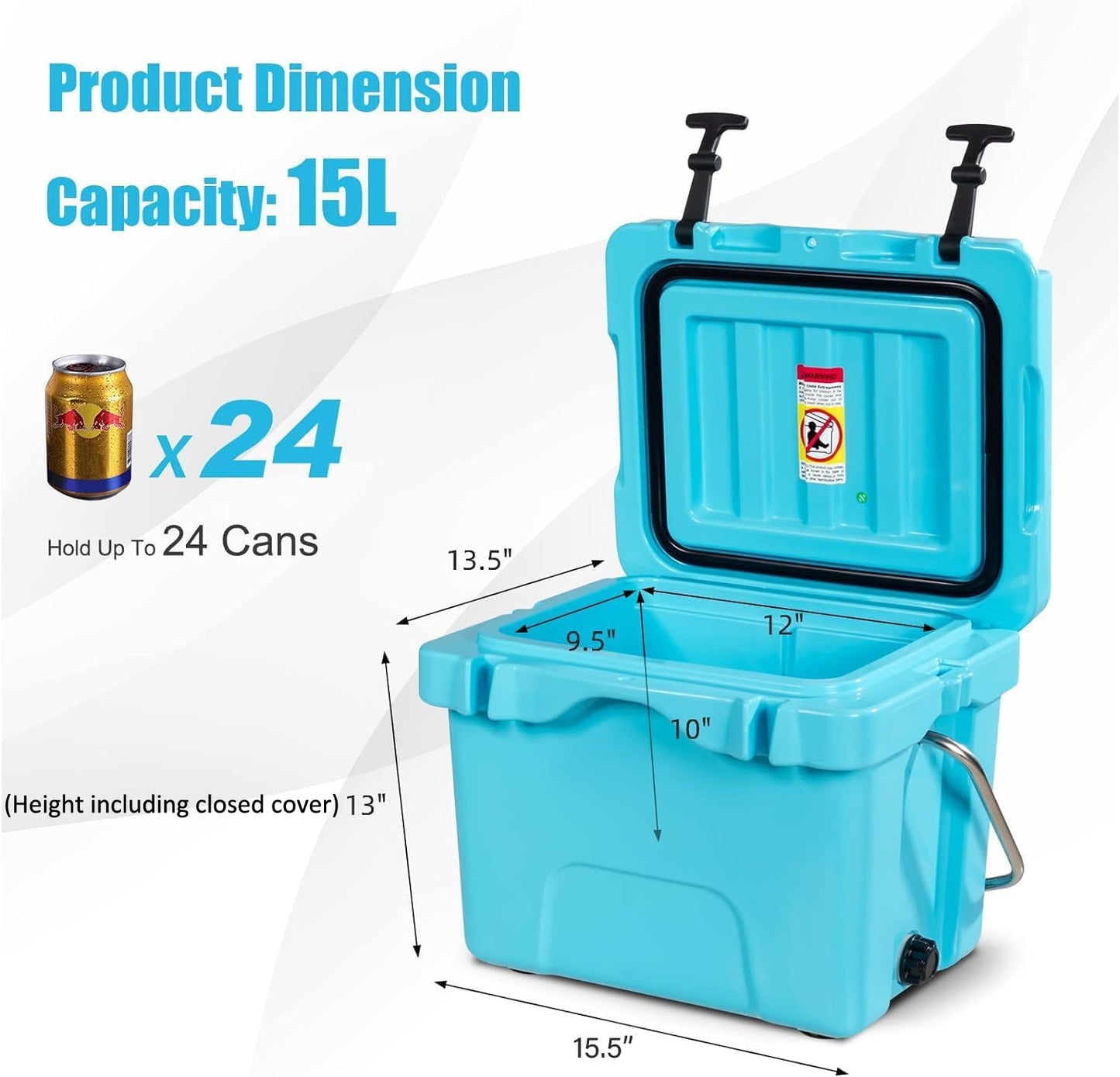 16 Quart Cooler 24 Can Insulated Ice Chest Box with Heavy Duty Handle and 2 Cup Holders