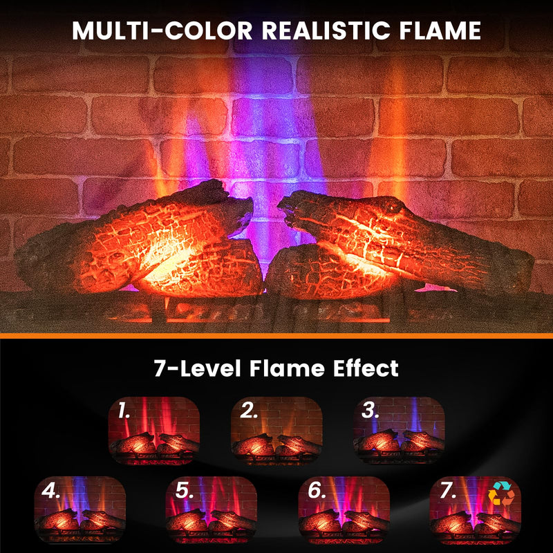 Electric Fireplace with 3-Sided Glass 27-inch Wide, 1400W Freestanding Fireplace Heater with Remote Control