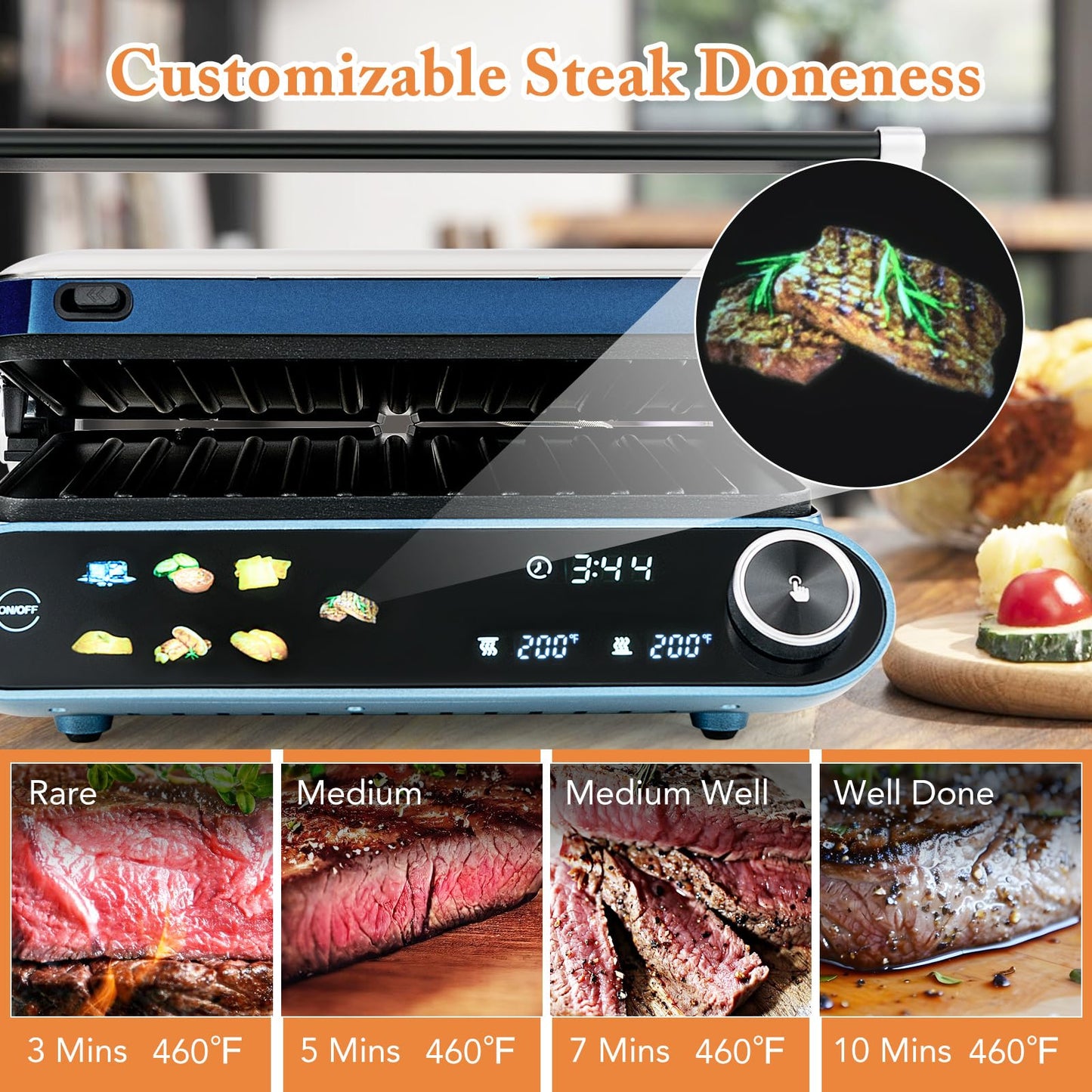 Panini Press 1200W Sandwich Maker with LED Touch Panel Non-Stick Coated Plates & Removable Drip Tray