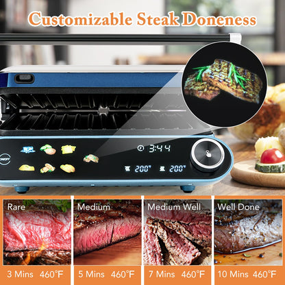 Panini Press 1200W Sandwich Maker with LED Touch Panel Non-Stick Coated Plates & Removable Drip Tray