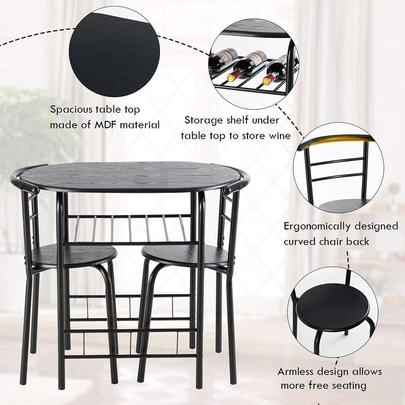 ARLIME 3-Piece Dining Set, Round Kitchen Table w/ 2 Chairs