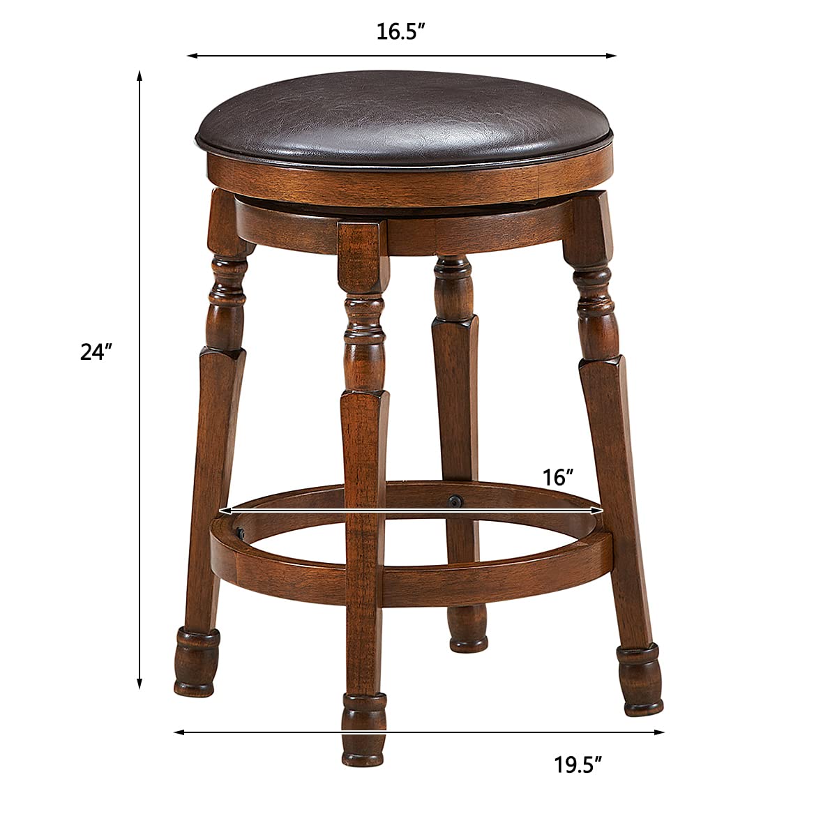 24 Inch Counter Height Round Bar Stool with 360° Swivel Cushioned Seat & Sturdy Natural Rubber Wood