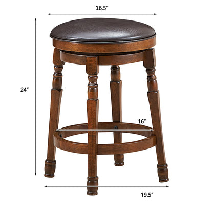24 Inch Counter Height Round Bar Stool with 360° Swivel Cushioned Seat & Sturdy Natural Rubber Wood