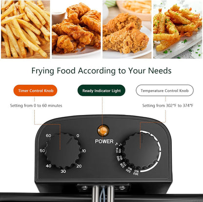 ARLIME Deep Fryer with 2 Baskets, 5.3 Qt/5L Electric Fryer with Adjustable Temperature & Timer