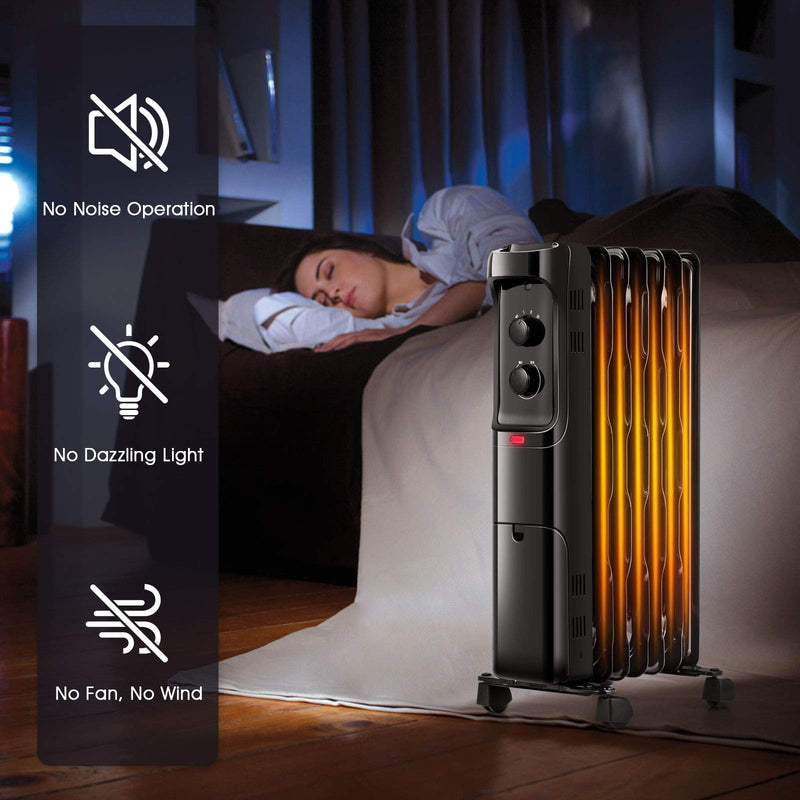 1500W Oil Filled Radiator Heater, Electric Space Heater with 3 Heating Modes, Adjustable Thermostat