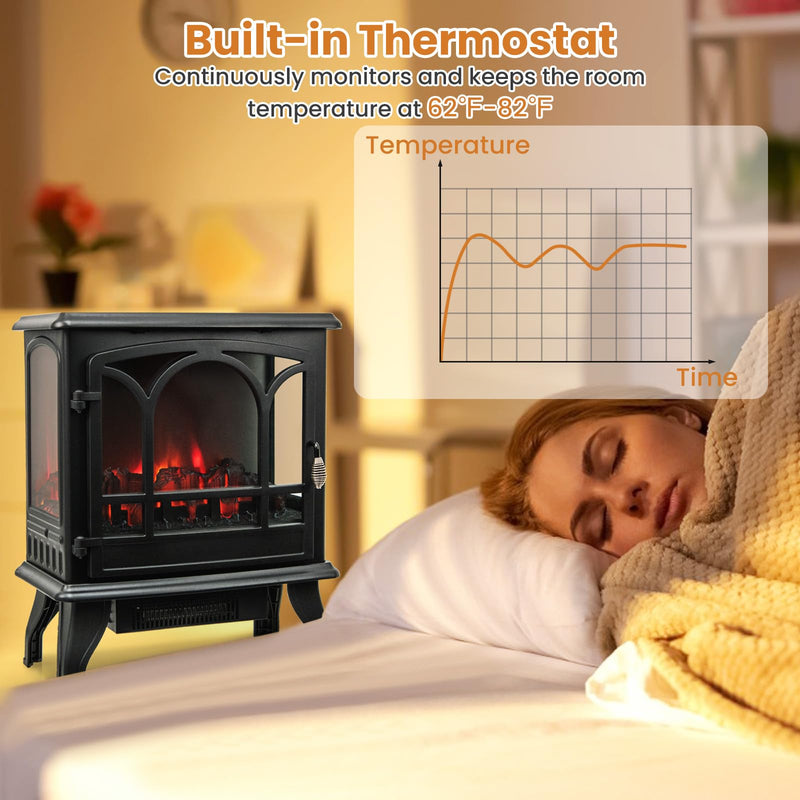 Electric Fireplace Stove with 3-Sided View, Remote Control, 1400W Portable Freestanding Heater with Thermostat
