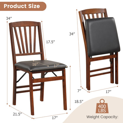 Folding Dining Chairs Set of 2/4 with PVC Padded Seat for Kitchen Apartment