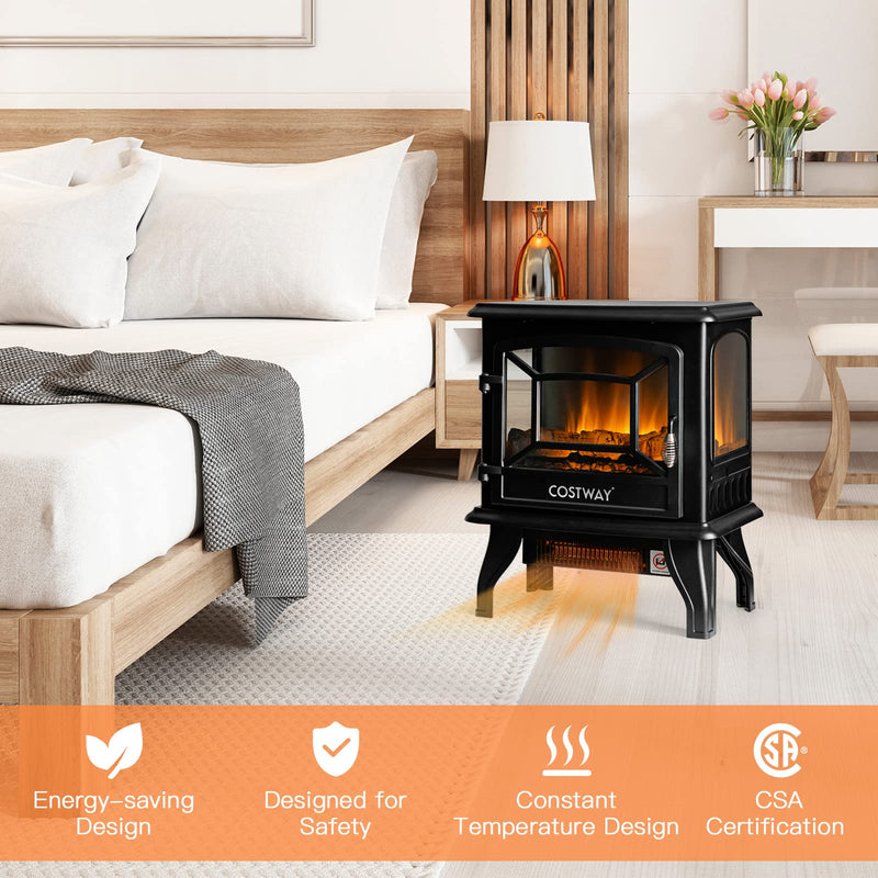Electric Fireplace Stove 17-Inch Wide Freestanding Space Heater with 3D Realistic Flame