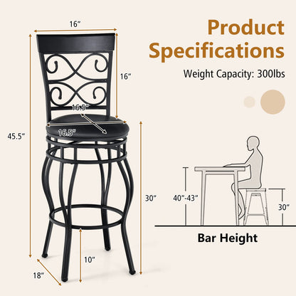Bar Stools Set of 2 with Back for Kitchen Island