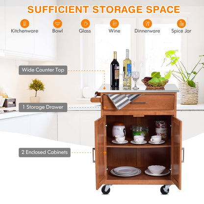Kitchen Storage Island Cart on Wheels Farmhouse Kitchen Rolling Trolley Cart